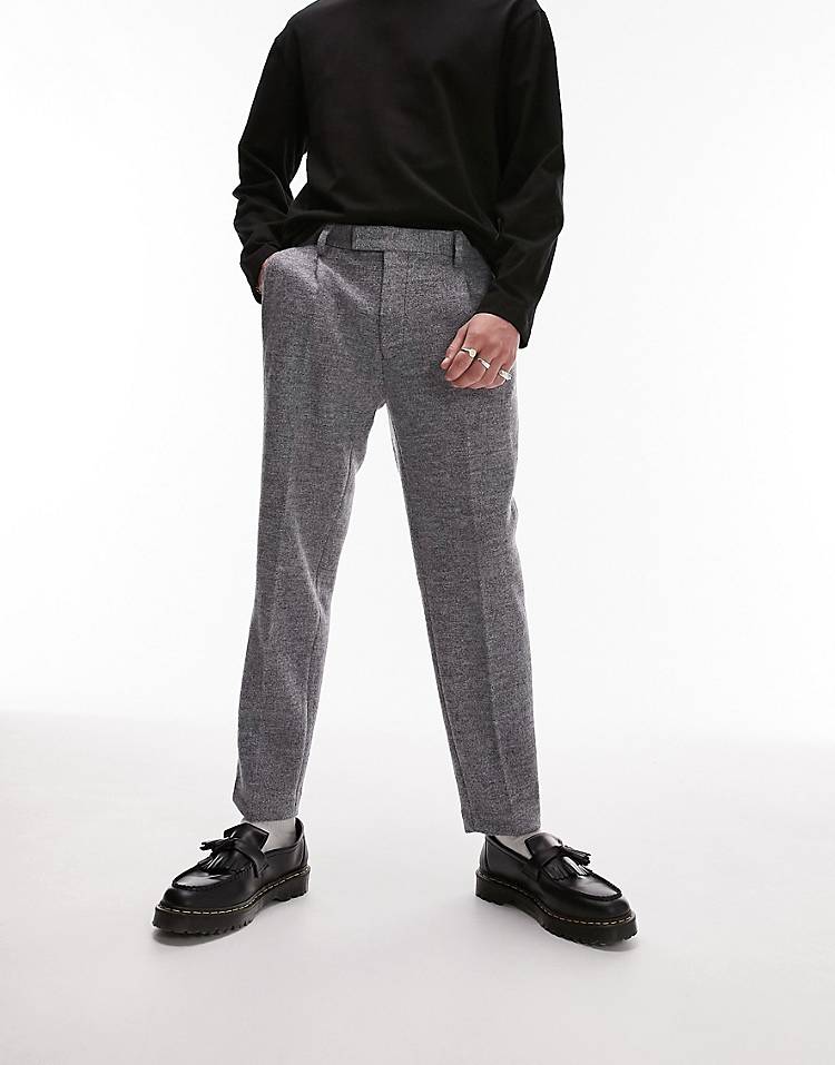Topman tapered teddy pants with wool in gray